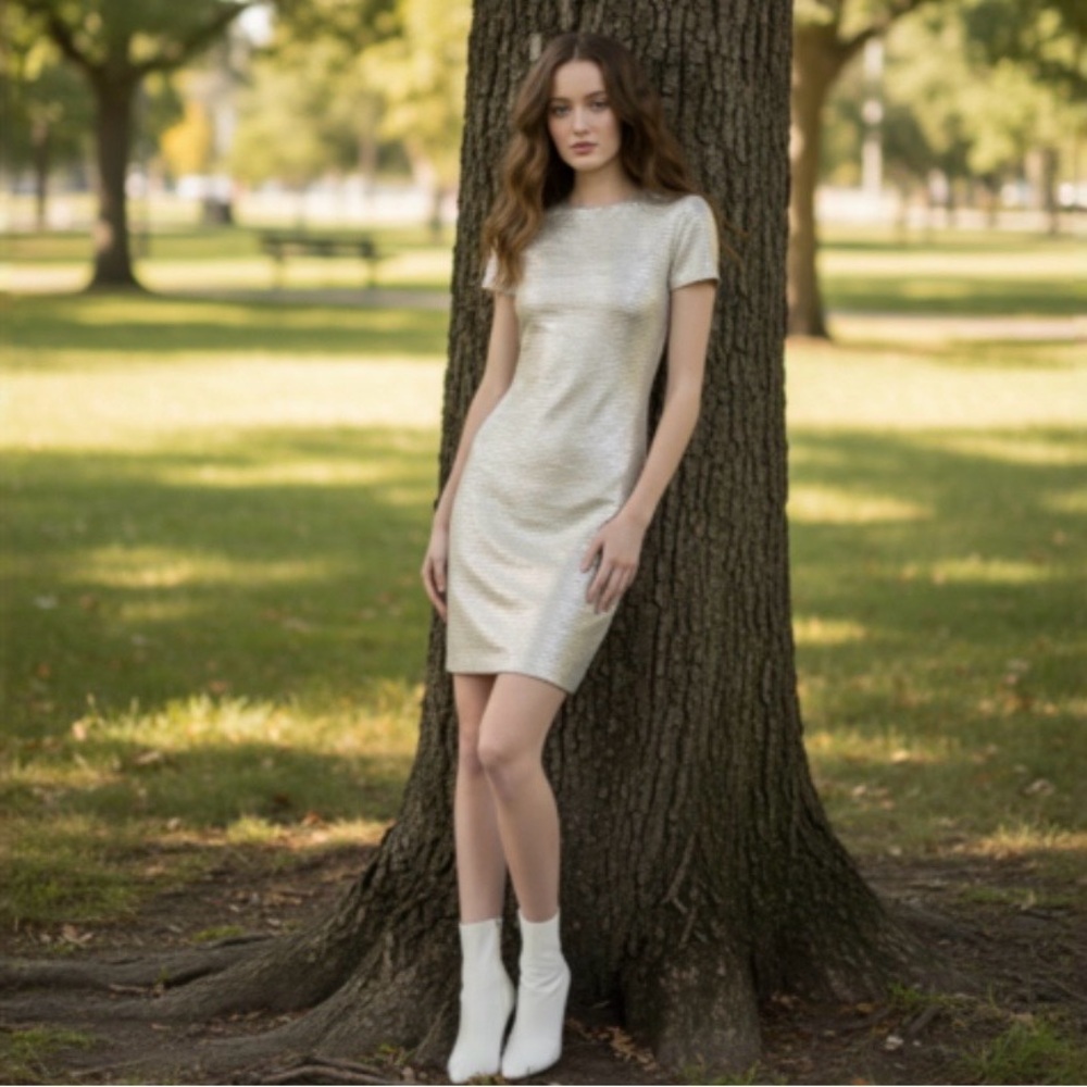 Alice + Olivia Delors Metallic Sheath Midi Dress